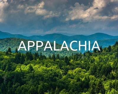 Vibrant tree scape with "Appalachia" text across the image
